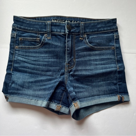 American Eagle Ne(x)t Level Stretch Hi Rise Shortie Denim Jean Shorts AE  Sz 4 - Picture 1 of 11